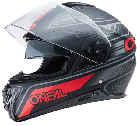 O'NEAL | Motorradhelm | Enduro Touring Adventure Street | Guter Fit, Pinlock und Bluetooth fähig, integrierte Sonnenblende | M-SRS Helmet String V.22 | Erwachsene | Schwarz Rot | Größe S