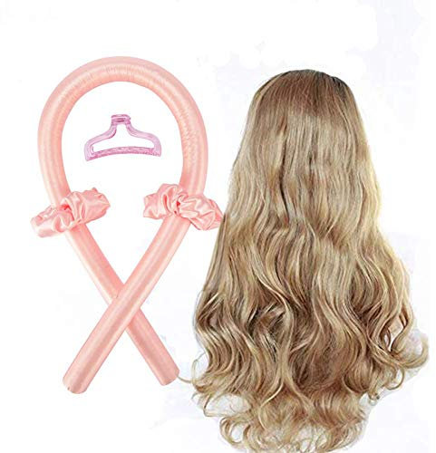 Lockenwickler,Haarstab-Set,Lockenstab,2 Haarringe,1 Clip,Lockenstab Stirnband Lockenwickler, Seidenhaar Lockenwickler,Curling Ribbon Set Haarrollen,Heatless Ribbon Silk Set Sleep Styler (Rosa)