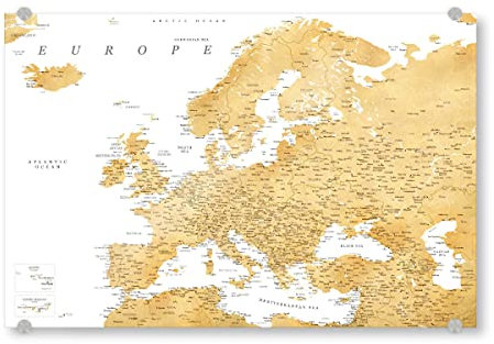 artboxONE Acrylglasbild 120x80 cm Reise Detailed map of Europe, Rossie - Bild Europe Cities Countries