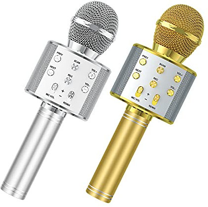 Wowstar Wireless Microphone, Karaoke Bluetooth Microphone for Kids Adults, Portable Toy Karaoke Mic Speaker Machine, Home KTV Player Support Android & iOS Devices for Party Singing (Gold & Silver)