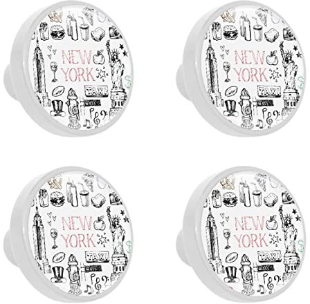 Möbelknöpfe New York Möbelgriff Kristall Schubladenknöpfe Drucken Dekorativer Knopf Für Kinderzimmer Kindergarten Babyzimmer 4 Stück 3.3x2.5 cm