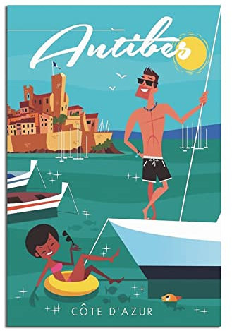 Antibes Frankreich Port Vintage Reise-Poster Leinwand Kunst Wand-Dekor Poster Bild Druck Gemälde Poster Geschenk 30 x 45 cm