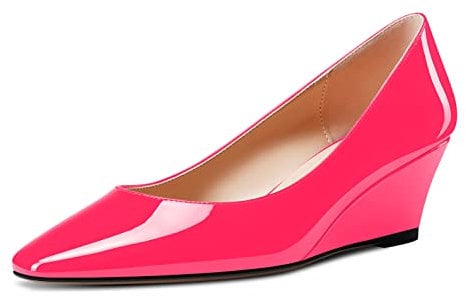 Castamere Damen Chunky Blockabsatz Mittlerem Keilabsatz Absatz Heel Eckige Zehenkappe Slip-on Pumps Klassisch Cute Hochzeit Dress Schuhe Rosa 43 EU