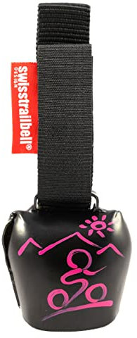 Das Original: swisstrailbell® Deep Black mit pinkem Mountainbiker