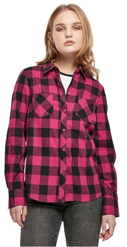 Urban Classics Ladies Turnup Checked Flanell Shirt, Camisa Mujer, Púrpura/Negro (Wild Violet/Black), L