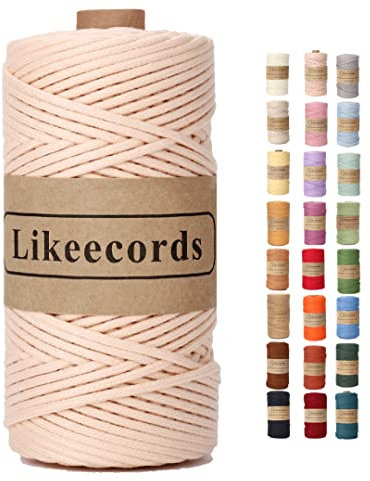 Likeecords Geflochtene makramee garn 3mm x 100m,100% natürliches baumwollseil,Makramee farbige Schnur für Taschen, Wandbehänge, Pflanzenaufhänger (Inulin)