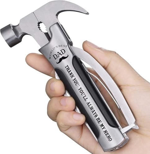 Multi Tool Dad Gifts from Daughter Son, Birthday Presents Ideas for Stepdad New Daddy, All in One Mini Hammer Multitool, Cool Gadgets for Men Father Who Have Everything