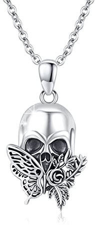 OHAYOO Totenkopf Halskette Damen 925 Sterling Silber Totenkopf Anhänger Mit Schmetterling Totenkopf Kette Damen Totenkopf Schmuck Gothic Geschenke Für Damen Herren