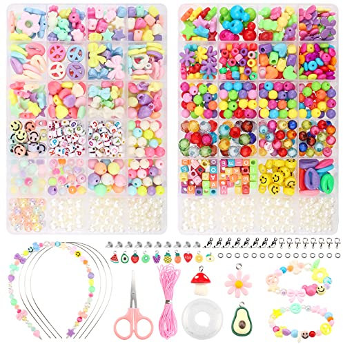 I LOVE MOM Selber Machen Doppelte Box Perlen Zum Auffädeln Bastelsets,mit 48 Formen Schmuck Perlenset für Kinder,Idee Geschenk für Mädchen für Ringe,Stirnbänder,Adventsgeschenk,Geburtstag
