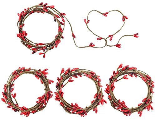 Saktopdeco Red Pip Beerengirlande Künstlicher roter Beerenkranz Stechpalme Beeren Stamens Kerzenringe für Weihnachten Ornament Blumenhandwerk Dekoration