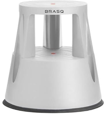 BRASQ Tritthocker mit Rollen ST200 Comfort, Elefantenfuß, hergestellt aus hochwertigem Polypropylen, mit 3 einklappbaren Rollen, 42 cm hoch, Trittrollhocker grau, belastbar bis 150 kg