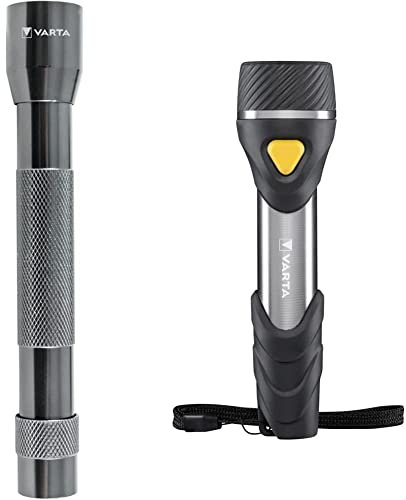VARTA Taschenlampe LED inkl. 2X AA Batterien, Aluminium Light F10 & Taschenlampe mit 9 LEDs inkl. 2X AA Batterien, Day Light Multi LED F20 Leuchte, Taschenleuchte mit Anhänger