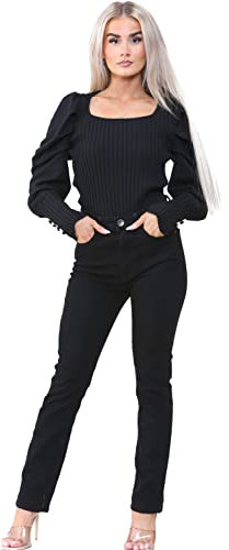 989Zé ENZO Womens High Waist Slim Straight Leg Jeans Stretch Cotton Denim Pants EZL423 Jeans Black 12