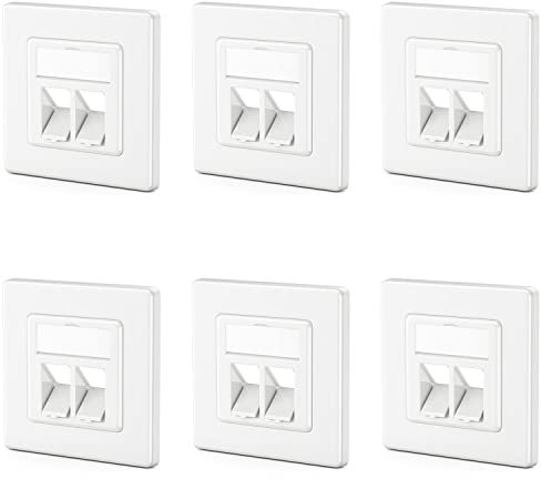 deleyCON 6x 2 Port LAN Anschlussdose Datendose Unterputzdose für Keystone Module 45° Gewinkelter Auslass für Keystone Module mit z.B. RJ45 Koaxial F-Stecker RJ-11 Cinch Klinke Toslink PS2