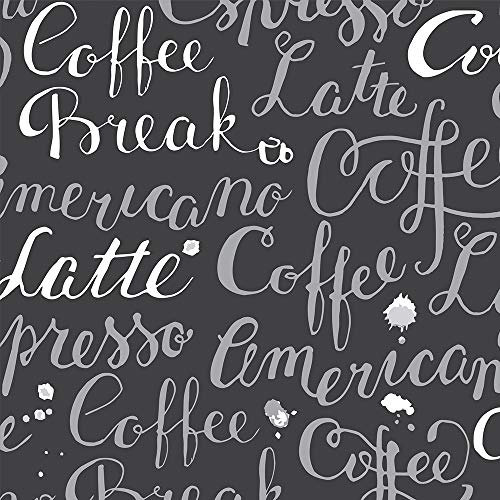 wandmotiv24 Fototapete Kaffee Wörter anthrazit, 400 x 280 cm - selbstklebende Strukturtapete, Wanddeko, Wandbild, Wandtapete, Muster grau Deko M6447