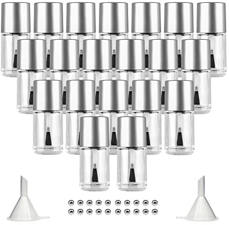 Agidea 20PCS Empty Nail Polish Bottles with Brush, Empty Refillable DIY Glass Nail Polish Bottles with Funnel & Mixing Balls 15ML, Silver