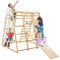 DREAMADE 8 in 1 Kletterdreieck Kletterspielzeug mit Schaukel Leiter Rutsche Kletternetz Turnringe, Spielplatz Indoor Klettergerüst aus Holz zum Rutschen & Klettern für Kinder ab 3 Jahren (Natur)