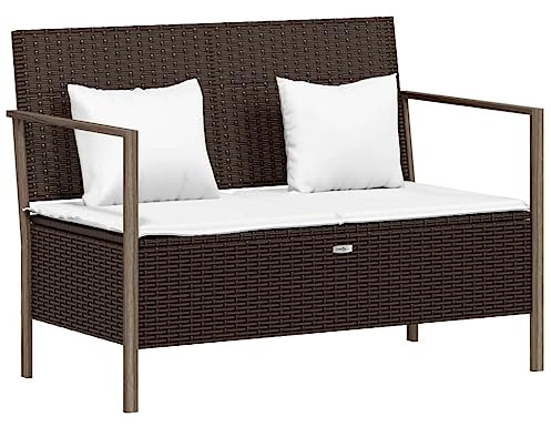 vidaXL Gartenbank 2-Sitzer mit Kissen Braun Poly Rattan
