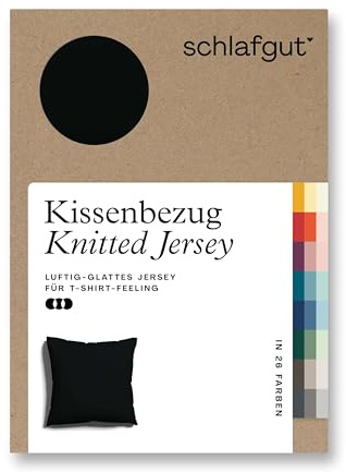 schlafgut Knitted Jersey Kissenbezug 40x40 cm Bio-Baumwolle, Off-Black | Kopfkissenbezug, Kissenhülle, Schwarz, Jersey, mit Elasthan, faltenfrei, bügelfrei, OEKO-TEX