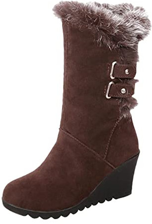 Yunyahe Stivali invernali da donna Chelsea Stivali invernali da donna con zeppa di medie dimensioni, morbidi, caldi e confortevoli, stivali da neve autunnali da donna, marrone, 37 EU
