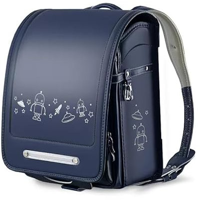 Ransel Randoseru Rucksack wasserdichte Schultasche, verschleißfest und Kratzfest, bequem und atmungsaktiv auf dem Rücken,Robot Dark Blue,A