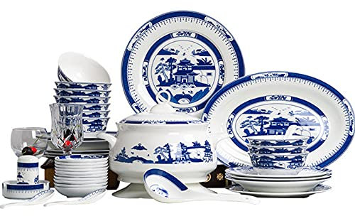 Juego de vajilla de cerámica de estilo retro, hermoso juego de combinación de porcelana azul y blanca para la cena del hogar, boda, hotel, Navidad
