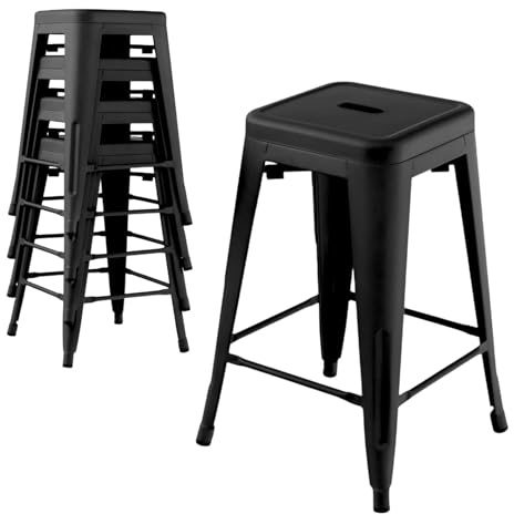 RELAX4LIFE Tabouret de Bar Lot de 4 en Métal avec Repose-Pied, Tabouret Haut Industriel Empliable, Tabouret de Cuisine Hauteur 61 CM, pour Cuisine Bar Comptoir Salle à Manger, Charge 150 KG
