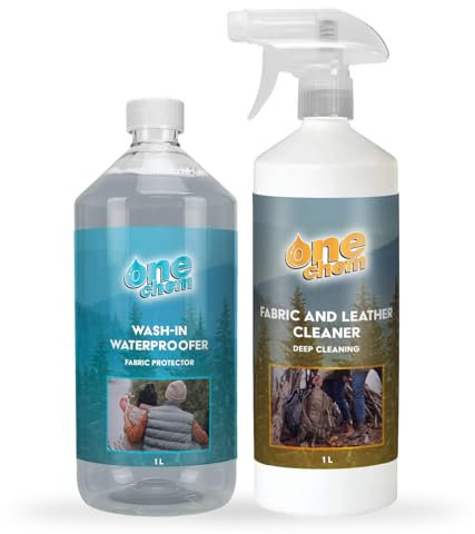 One Chem Wash-In Waterproofer 1 Litre and Fabric and Leather Cleaner 1 Litre, For Cleaning and Waterproofing Clothing