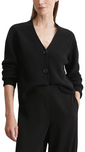 Marc O'Polo Damen Cardigan aus Bio-Baumwolle mit V-Ausschnitt, Schwarz (Black), XS