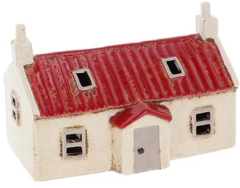 Shudehill Giftware Village Pottery Photophore en céramique Collection House Croft Houses – Rouge, chaume, Paille, Bleu Marine, Ardoise, crème ou Gris (Toit Rouge)