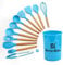 AEX Kitchen Utensils Set - 12 Pcs Cooking Utensils Set - Kitchen Utensils Set with Holder Heat Resistant Silicone Utensil Set Non Stick Utensils with Wooden Handle Spatula Utensil Set [Turquoise Blue]