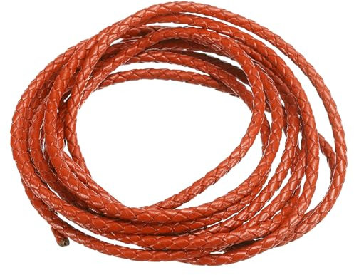 PATIKIL Round Braided Leather Cord, 3mm Round Braided Genuine Leather Cord Rope Folded for Crafts Jewelry Making Necklace Bracelets, Orange (2.2 Yards)