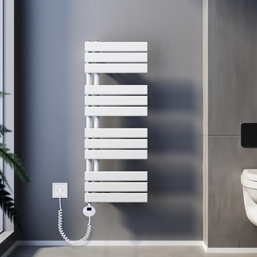 SUNXURY Badheizkörper Elektrisch mit Thermostat 1038x400mm 600 Watt Weiß, Panel Handtuchhalter Elektrisch Flach Handtuchtrokner Handtuchheizkörper mit Heizstab