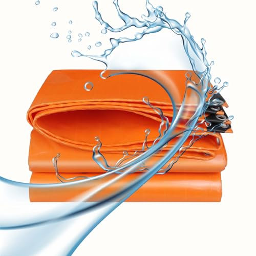 Teloni Impermeabile Per Esterni 4x8m, Telone Impermeabile Rinforzato PE 500 G/m², Telo Di Copertura Piscina, Telone Multiuso Per Legna Da Ardere, Mobili Da Giardino, Arancione