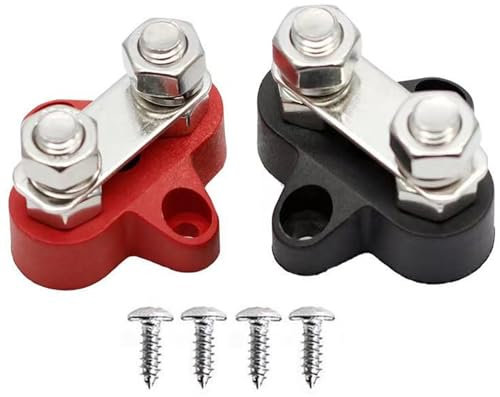 2 x Sammelschiene M8, Busbar Batterie, Batterieklemmenblöcke, Anschlussbolzen Batterie, 4 x Befestigungsschrauben, Sammelschienen Verteilerblock Busbar für Wohnwagen,Trucks Solar