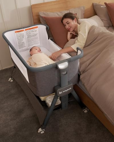 babyboat Beistellbett Baby 3 in1 Tragbar Babybett mit Rollen Verstellbarer Kinderreisebett mit Matratze und Tasche Grau Stubenwagen für 0-6 Monate Baby