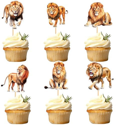 Blumomon 24 Stück Löwe Cupcake Topper Dschungel Safari Tiere Kuchen Dekoration Tiere Figur Kuchen Topper Picks für Babyparty Kindergeburtstag Party Supplies