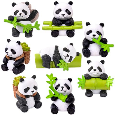 Babioms 8Pcs Pandas Figurines, Mini Jouet Panda Figurines,Panda Cake Topper, Ornements Mignons de Gâteau de Panda, pour Enfants Décoration d'anniversaire