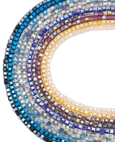 FASHEWELRY 1000 cuentas de cristal galvanizadas facetadas en forma de cubo de 4 mm, cuentas espaciadoras sueltas de cristal para hacer pulseras, collares, joyas