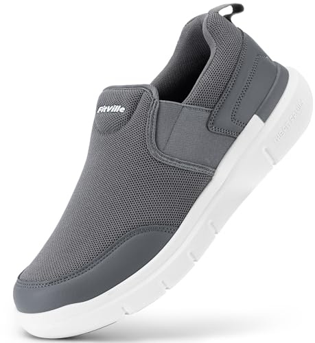 FitVille Scarpe Uomo per Camminata Antiscivolo Slip-on Casual Sneaker Senza Lacci Scarpe da Esterno Comode Leggere e Traspiranti a Pianta Larga 50 EU X-Larga Grigio