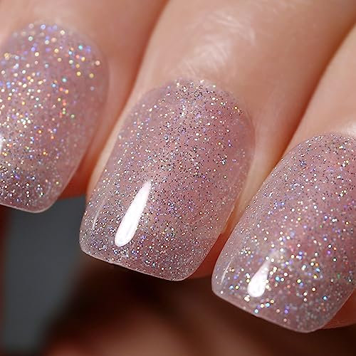 Ozzeal Smalto Semipermanente Glitter, 15ML Argento Trasparente Iridescente Glitterato Smalto Semipermanente Unghie Arcobaleno Estivo Gel Nail Polish Brillantezza Scintillante Smalto Gel