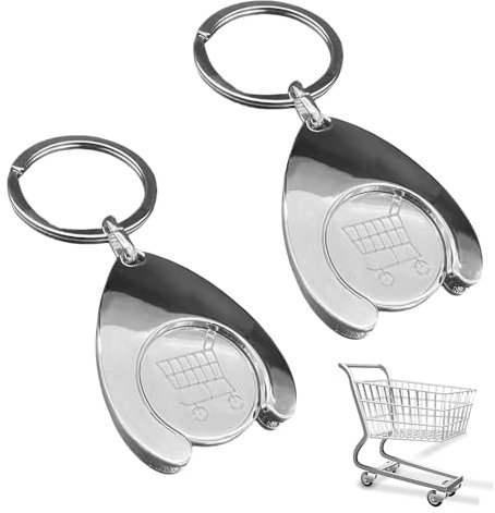 2 Stück Einkaufschip Schlüsselanhänger,Einkaufswagenchip Metall,Einkaufswagen Chips Shopping Cart Coin,Auto Chiplöser Einkaufschips,zum Rausziehen Key mitHalter,für Einkaufstrolleys Trolley Schlüssel