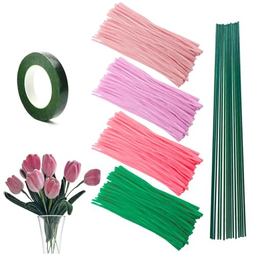 NICKLIN Pfeifenreiniger Pastell 240 Stück Pfeifenputzer zum Basteln,Tulpe Pfeifenreiniger Blumen Set,Pfeifenputzer Biegeplüsch mit 4 Farben DIY Geschenke für Basteln Handwerk Dekorieren(Rosa)