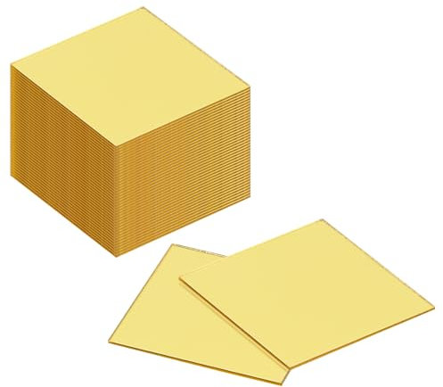 QUARKZMAN 72pz Piastrelle Specchio Mosaico 2 x 2 Pollici, Adesivi per Specchi Vetro Autoadesivi Grandi Dorati, Piastrelle Mosaico Quadrate per Decorazioni Artigianali Fai-Da-Te