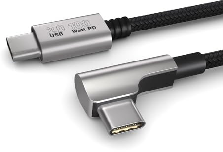 0,5m Ladekabel, 100W Power Delivery, USB C auf USB C Kabel, USB 2.0, elegante Winkelstecker, besonders flexibler Stoffmantel in schwarz