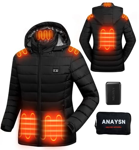 ANAYSN Veste chauffant Femme avec batterie incluse, Gilet Chauffante Femme, 7.4V 16000mAh, Noir, XS