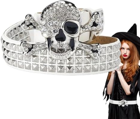 Generisch Skelettgürtel Damen,Nietengürtel für Damen - Strass-Totenkopf-Gürtel mit Nieten und Nieten für Herren,Nieten-Punkrock-Gürtel für den Alltag, Partys, Cosplay-Events