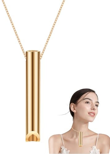 Breathing Necklace,Necklaces Stress Relief Carry for Anxiety-Portable Breath Aids Inhaler Silent Design Holder Lanyard Simply Vaporless Stainless Steel Whistle,for Adults Women Men Meditation (Gold)