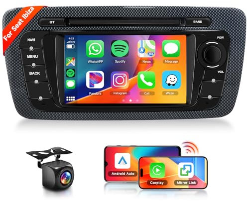 【2+64G】 Hodozzy Carplay Radio Coche para Seat Ibiza 2009 2010 2011 2012 2013, Autorrdio Bluetooth de 6.2 Pulgadas con Android Auto/WiFi/GPS/RDS/FM/USB+cámara de Marcha atrás