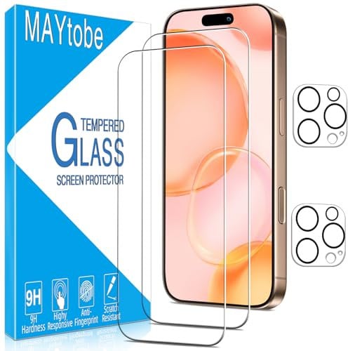 MAYtobe 2 Pack Screen Protector for iPhone 16 Pro max Tempered Glass with 2 Pack Camera Lens Protector, 9H Hardness, Case Friendly, Bubble Free, Anti Scratch, Easy To Install
